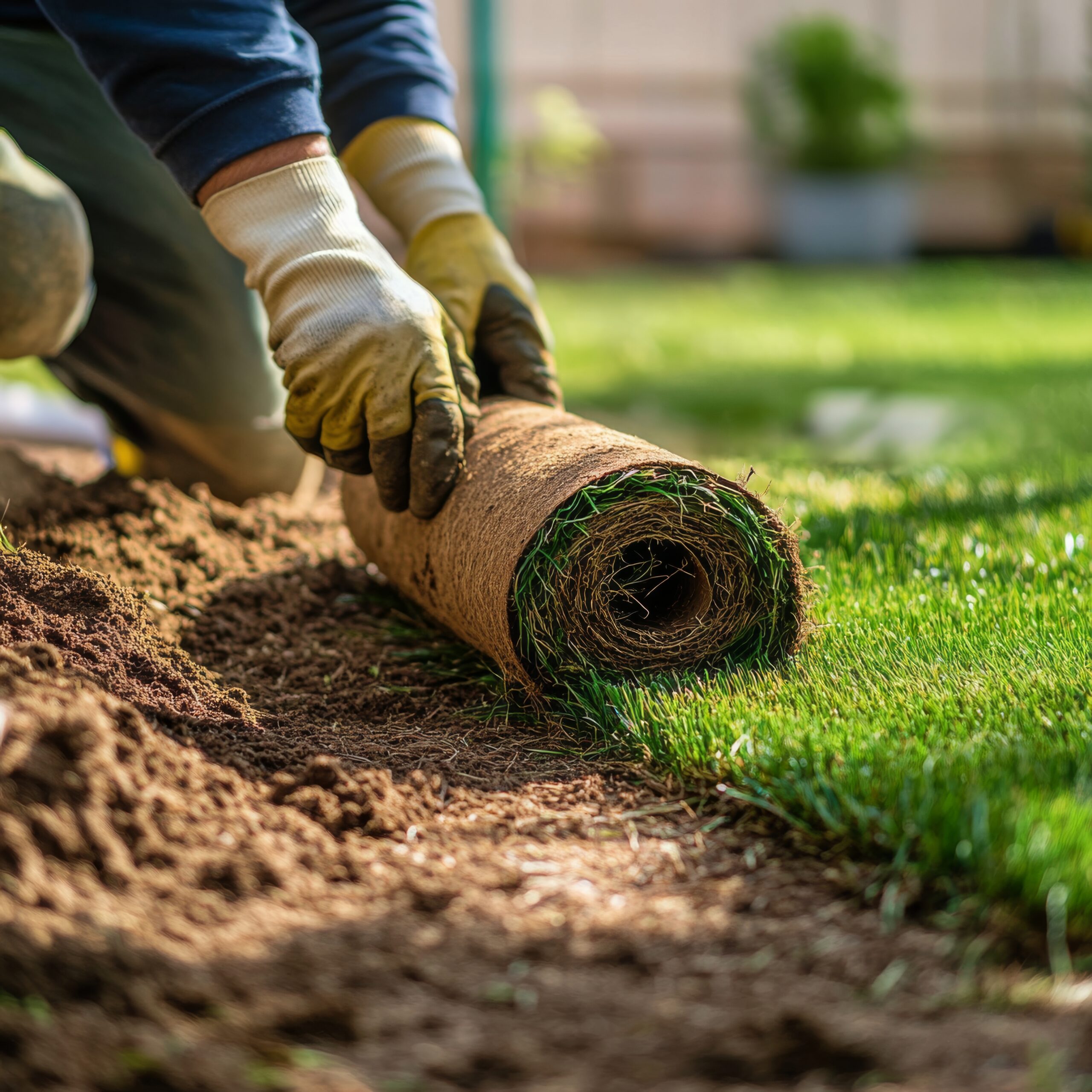 Newly installed green sod in a Lehi, UT backyard and front yard with smooth, level soil and clean seams.